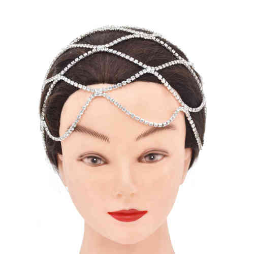 F-0997 Women Fashion Silver Beaded  Tassel Head Cap Hat Headpiece Wedding Hair Jewelry Accessories