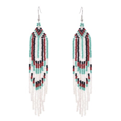 E-6460 Bohemian Handmade Resin Beads Long Tassel Drop Earrings for Women Ethnic Party Jewelry Gift