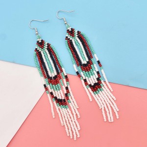 E-6460 Bohemian Handmade Resin Beads Long Tassel Drop Earrings for Women Ethnic Party Jewelry Gift