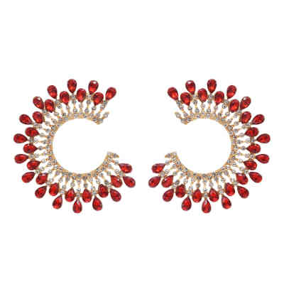 E-6461 5 Colors Fashion Round Crystal With Diamonds Stud Earrings for Women Bridal Wedding Party Jewelry Gift