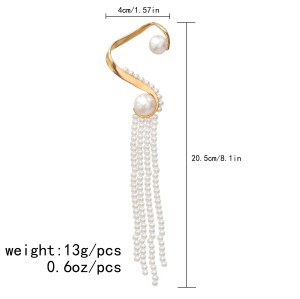E-6459 1PC Korean Pearls Long Tassel Ear Cuff Clip on Earrings For Women Bridal Wedding Party Jewelry Gift
