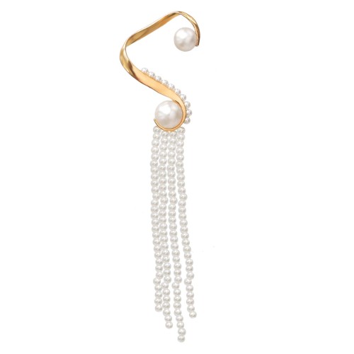 E-6459 1PC Korean Pearls Long Tassel Ear Cuff Clip on Earrings For Women Bridal Wedding Party Jewelry Gift