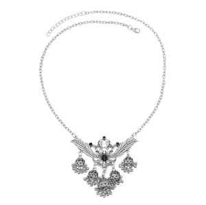 N-7765 Women Fashion Vintage Silver Geometric Bells Tassel Necklaces Gypsy Indian  Jewelry
