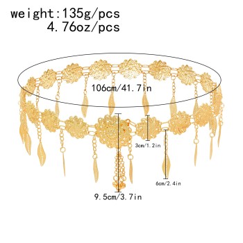 N-7771 Indian Gold Metal Hollow Flower Belly Dance Dress Belt Waist Chains for Women Body Jewelry Accessories
