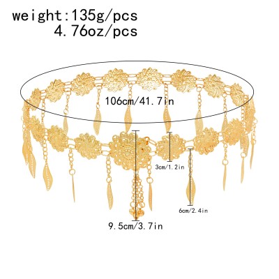 N-7771 Indian Gold Metal Hollow Flower Belly Dance Dress Belt Waist Chains for Women Body Jewelry Accessories