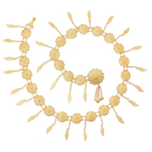 N-7771 Indian Gold Metal Hollow Flower Belly Dance Dress Belt Waist Chains for Women Body Jewelry Accessories