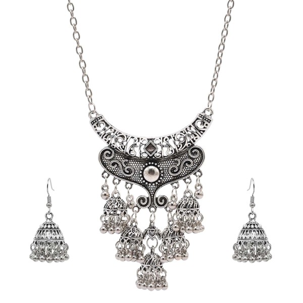 N-7766 Vintage Gold Silver Color Metal Geometric Bells Tassel Necklaces for Women Gypsy Indian Party JewelryN