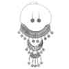 N-7774 Women Boho Vintage Silver Metal Crystal Long Tassel Coin Necklaces Earrings Sets Party Jewelry