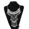 N-7774 Women Boho Vintage Silver Metal Crystal Long Tassel Coin Necklaces Earrings Sets Party Jewelry