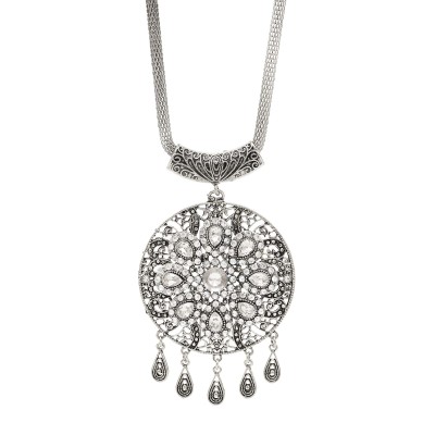 N-7780 Vintage Gold Silver Color Metal Crystal Hollow Flower Pendant Necklaces for Women Gypsy Indian Party Jewelry
