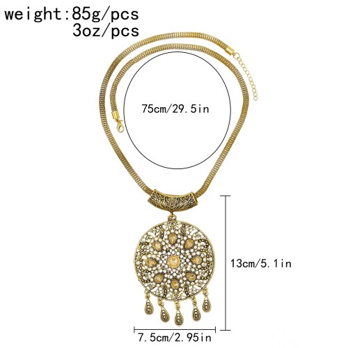 N-7780 Vintage Gold Silver Color Metal Crystal Hollow Flower Pendant Necklaces for Women Gypsy Indian Party Jewelry