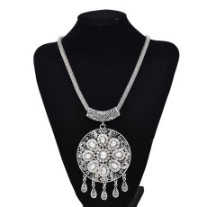 N-7780 Vintage Gold Silver Color Metal Crystal Hollow Flower Pendant Necklaces for Women Gypsy Indian Party Jewelry