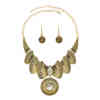 N-7779 Women Fashion Vintage gold silver metallic crystal pendant necklace Coin earring set Gypsy Indian party jewelry