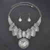 N-7779 Women Fashion Vintage gold silver metallic crystal pendant necklace Coin earring set Gypsy Indian party jewelry