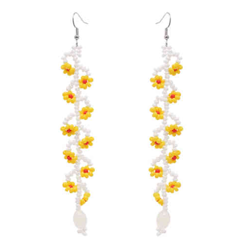 E-6463 Women Bohemian Resin Beads Flower Long Tassel Drop Earrings Ethnic Party Gift Jewelry