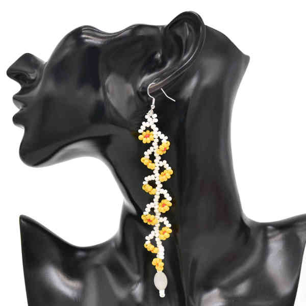 E-6463 Women Bohemian Resin Beads Flower Long Tassel Drop Earrings Ethnic Party Gift Jewelry