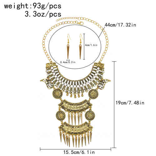 N-7785 Fashion Women Vintage gold silver crystal Tassel pendant necklace earring set Gypsy Indian party jewelry