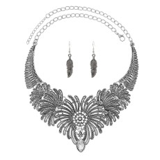 N-7778 Indian Vintage Metal Carved Flower Rhinestone Necklaces & Earrings Sets for Women Party Jewelry Sets Gift