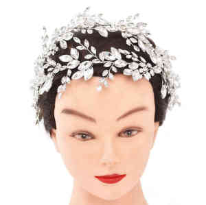 F-0998 Handmade Silver Wired Pearl Crystal Flower Leaf Headbands Headdress for Bridal Wedding Hair Accessories