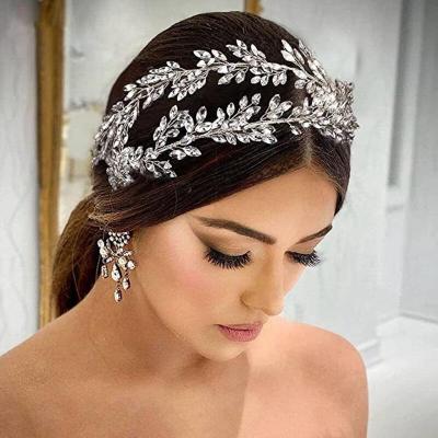 F-0998 Handmade Silver Wired Pearl Crystal Flower Leaf Headbands Headdress for Bridal Wedding Hair Accessories