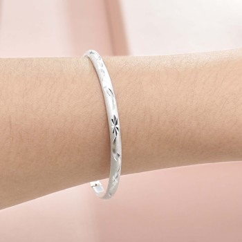 B-1214 Simple Silver Plated Open Bangles for Women Bridal Wedding Party Jewelry Gift