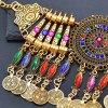N-7792 3 PCS Necklaces Hairband Earrings Sets For Women Bohemian Colorful Rhinestones Vintage Coin Tassels Jewelry Sets