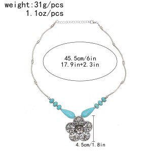 N-7193 Vintage Turquoise Hollow Flower Pendant Necklaces for Women Bohemian Ethnic Party Jewelry