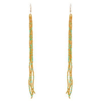 E-6471 Orange Mixed Turquoise Seed Beaded Dangle Bohemian Stud Tassel Fringe Earring for Women Girls Jwelry Gift