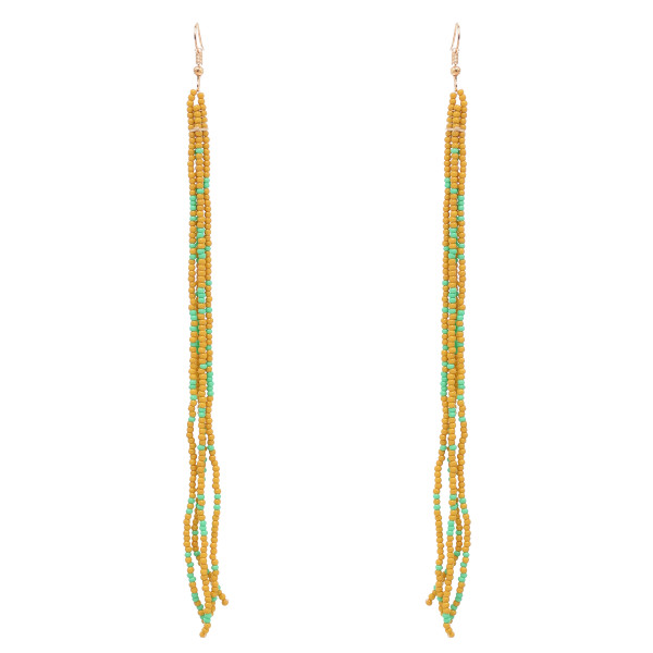 E-6471 Orange Mixed Turquoise Seed Beaded Dangle Bohemian Stud Tassel Fringe Earring for Women Girls Jwelry Gift