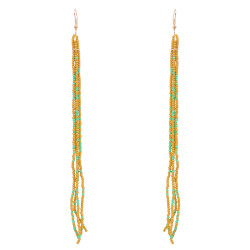 E-6471 Orange Mixed Turquoise Seed Beaded Dangle Bohemian Stud Tassel Fringe Earring for Women Girls Jwelry Gift