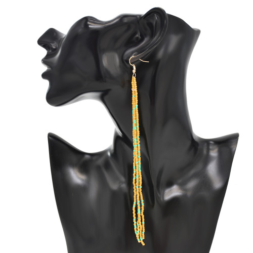E-6471 Orange Mixed Turquoise Seed Beaded Dangle Bohemian Stud Tassel Fringe Earring for Women Girls Jwelry Gift