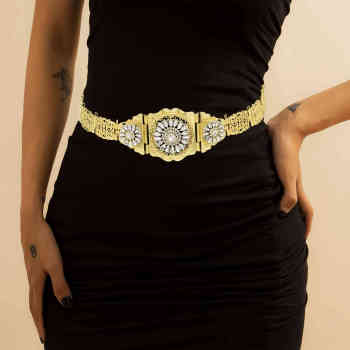 N-7796 Morocco Flower Boho Egyptian Crystal Rhinestone Waist Belly Chains Dancing Beach Hollow Block Belt Statement for Women Girls