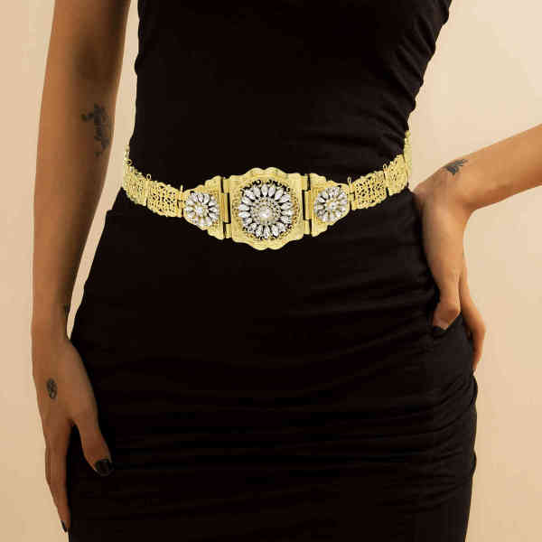 N-7796 Morocco Flower Boho Egyptian Crystal Rhinestone Waist Belly Chains Dancing Beach Hollow Block Belt Statement for Women Girls