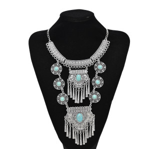 N-7798 Women Girls Antique Silver Choker Horn Tassel Pendant Necklace Gypsy Indian Party Jewelry Birthday Gift