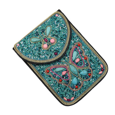 N-7177 6 Styles Turquoise Rice Beads Short Hand Bag Purse Cosmetic Bag