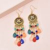 E-6473 5 Colors Ethnic Boho Dangle Bohemain Acrylic Beads Long Tassel Earrings for Women Carved Flower Indian Party Birthday Jewelry Gift