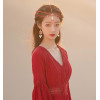 E-6472  Women Fashion Pearls Long Tassel Diamonds Ruby Pearl  Earrings Bridal Wedding Party Jewelry Gift