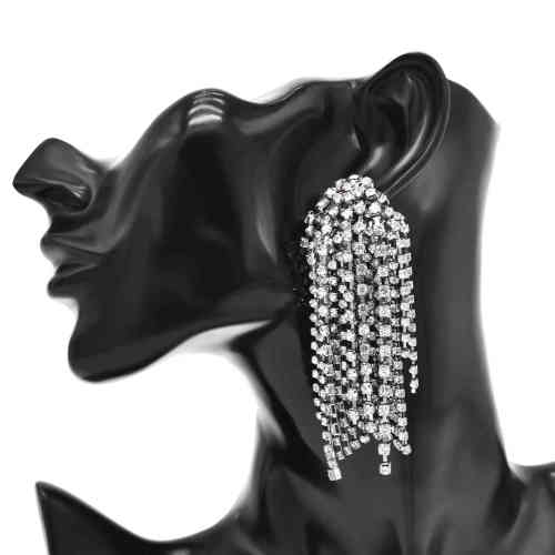 E-6475 Luxury Crystal Rhinestone Long Tassel Drop Earrings for Women Lady Night Club Party Wedding Jewelry Gift