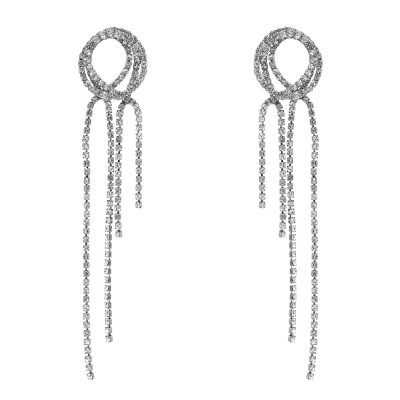 E-6474 Fashion Geometric Crystal Long Tassel Drop Dangle Earrings for Women Bridal Wedding Party Jewelry Gift