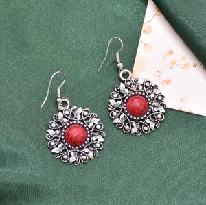 N-7806 2 PCS Necklaces Earrings Sets For Women Bohemian Stone Vintage Hollow Alloy Tassels Jewelry Sets
