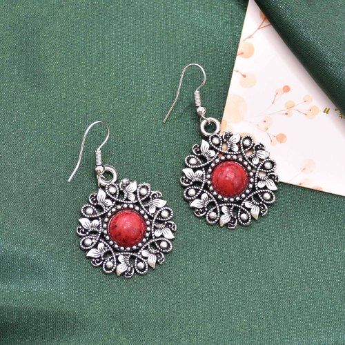 N-7806 2 PCS Necklaces Earrings Sets For Women Bohemian Stone Vintage Hollow Alloy Tassels Jewelry Sets