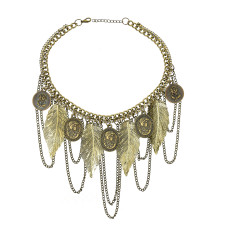 N-7805 Bohemian Ethnic Gold Silver Vintage Necklace Gypsy Rose Flower Leaf Chain Tassel Pendant Festival Jewelry Birthday Gift