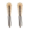 E-6477 Exquisite Gold Metal Big Flower Black Crystal Long Tassel Drop Earrings for Women Wedding Party Jewelry Gift