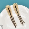 E-6477 Exquisite Gold Metal Big Flower Black Crystal Long Tassel Drop Earrings for Women Wedding Party Jewelry Gift