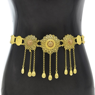 N-7651 New Boho Gold Metal Coin Long Tassel Crystal Belly Dance Waist Chains for Women Indian Holiday Party Body Jewelry