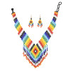 N-7808 Boho Vintage Colorful Seed Beads Dangle Earrings and Ethnic Necklace Set for Women Girls Dress Birthday New Year Gift