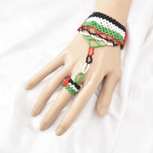 B-1219 Colorful Rice Beads Beaded Finger Stretch Bracelet Ethnic Tribe Hand Jewelry