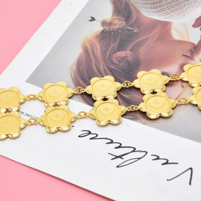 N-7809 Gold Boho Sunflower Waist Chain Women Girls Dress Body Chain Belly Dance Chain for Birthday Gift New Year Christmas Jewelry