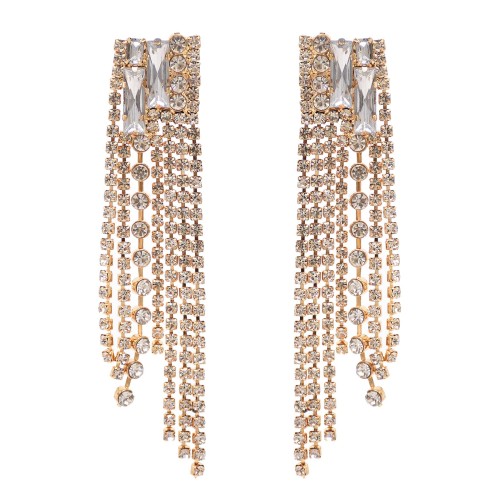 E-6481 Luxury Crystal Long Tassel Drop Earrings for Women Bridal Wedding Party Jewelry Valentine's Day Gift