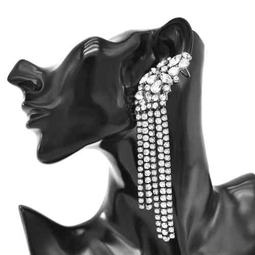 E-6480 Fashion Geometric Crystal Long Tassel Drop Dangle Earrings for Women Bridal Wedding Party Jewelry Gift